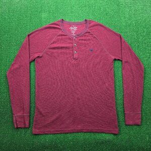 American Eagle Heritage Henley Tshirt Mens‎ Large Red Thermal Long Sleeve